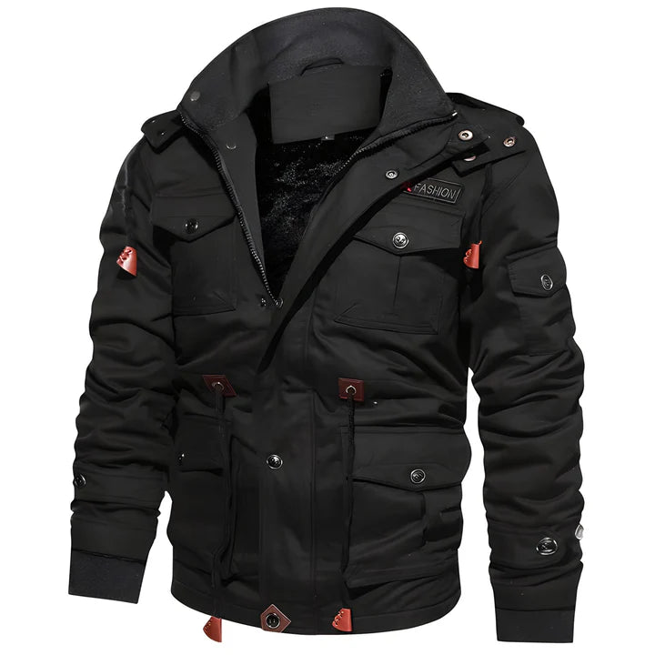 Waterproof tactical outdoor jacket for men with a breathable and durable design for outdoor activities.