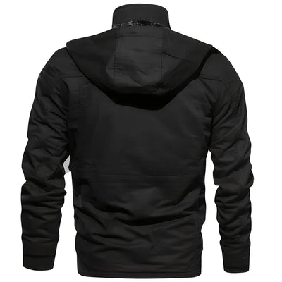 Waterproof tactical outdoor jacket for men with a breathable and durable design for outdoor activities.