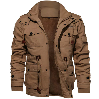 Waterproof tactical outdoor jacket for men with a breathable and durable design for outdoor activities.