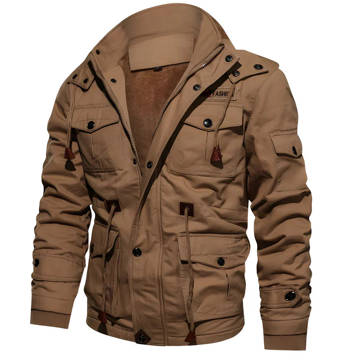 Waterproof tactical outdoor jacket for men with a breathable and durable design for outdoor activities.
