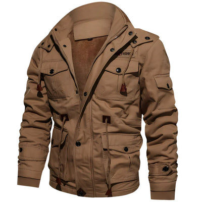 Waterproof tactical outdoor jacket for men with a breathable and durable design for outdoor activities.