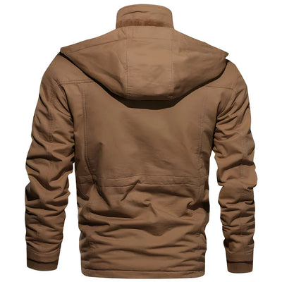 Waterproof tactical outdoor jacket for men with a breathable and durable design for outdoor activities.