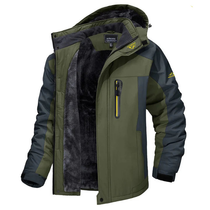 Waterproof, insulated Aussietactix winter jacket for men with adjustable hood and robust design.