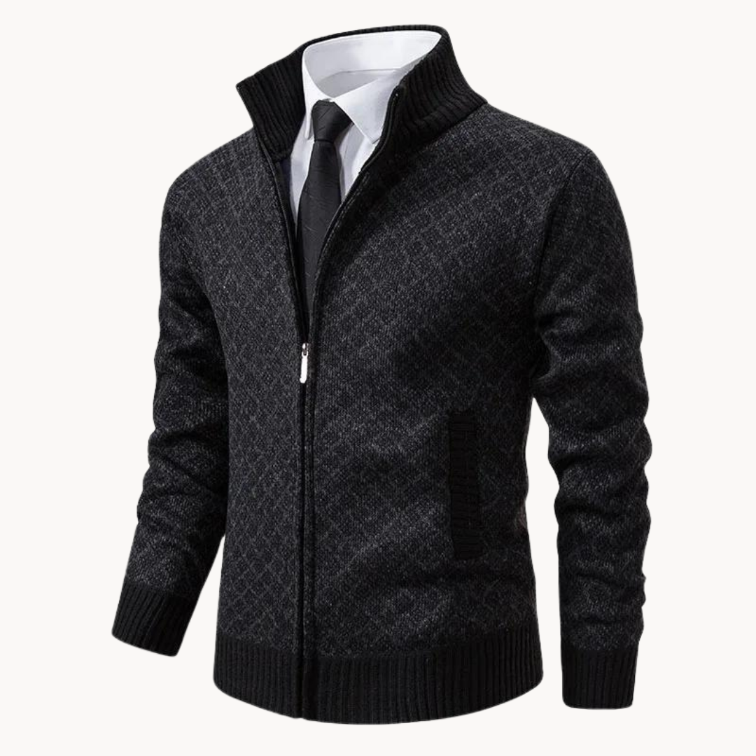 Textured Jacquard Knit Turtleneck Sweater