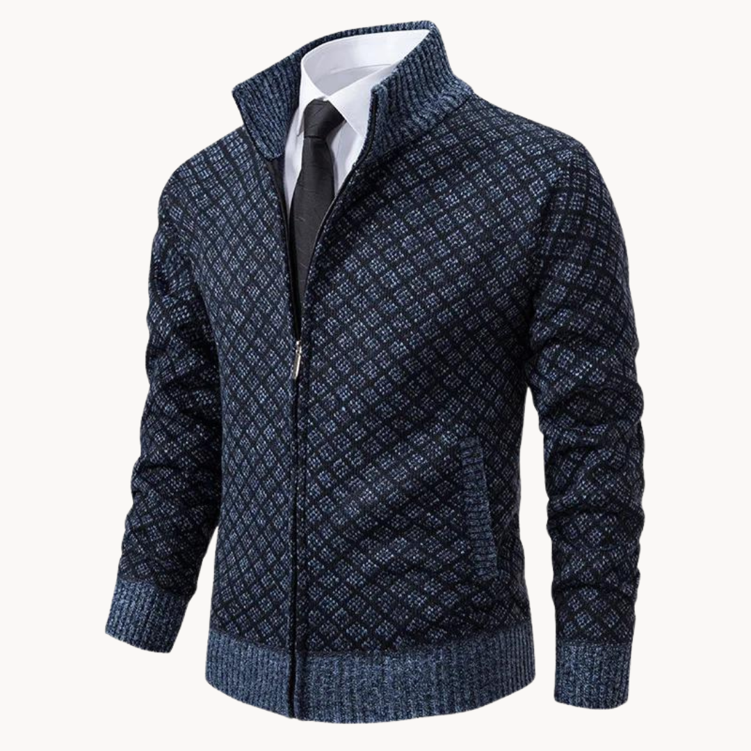 Textured Jacquard Knit Turtleneck Sweater