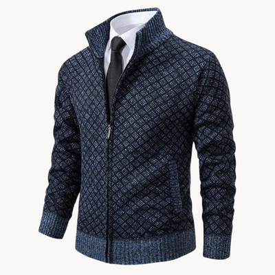 Textured Jacquard Knit Turtleneck Sweater