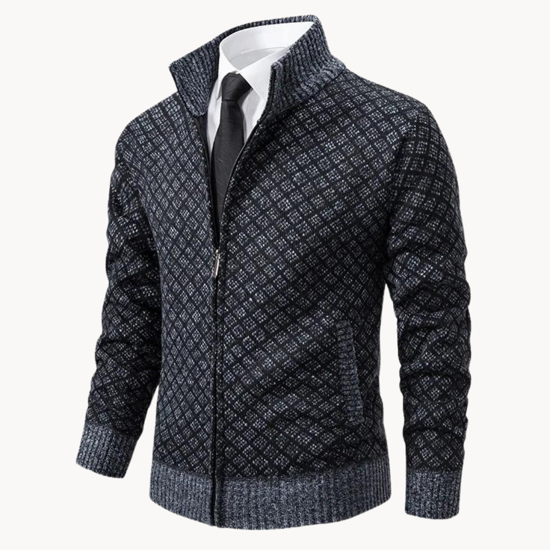 Textured Jacquard Knit Turtleneck Sweater