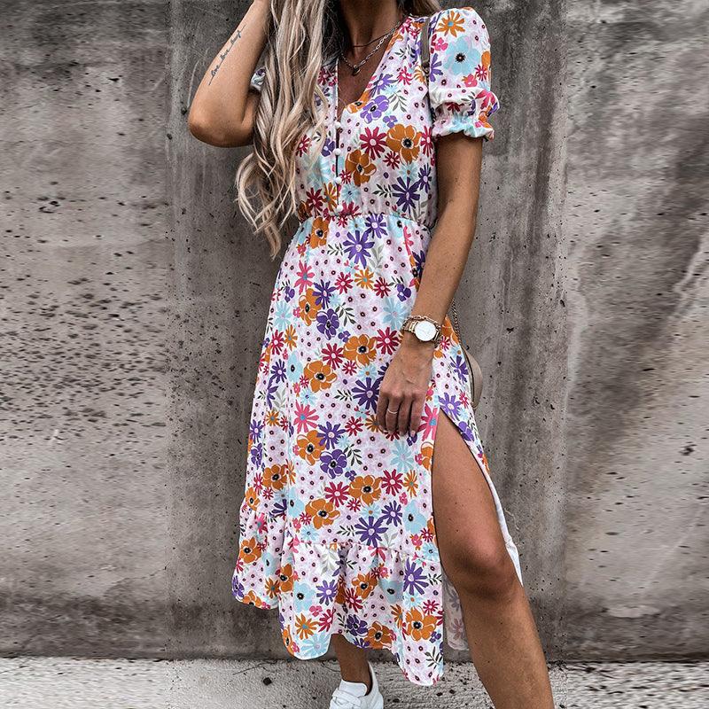 Puff Sleeve Floral Women's Summer Dress