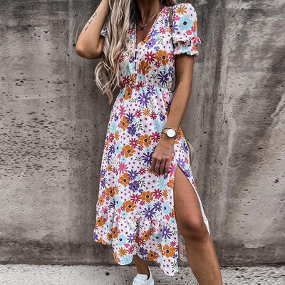 Puff Sleeve Floral Women's Summer Dress