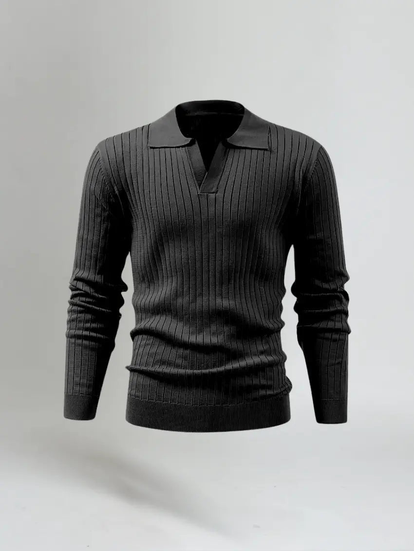 Retro Striped Knit Polo Shirt