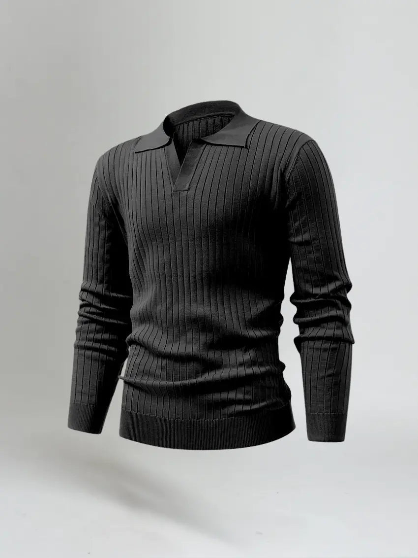 Retro Striped Knit Polo Shirt