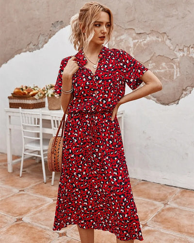 Drawstring Waist Printed Women's Midi Dress
