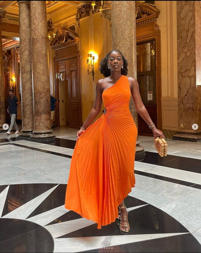 Asymmetrical Pleated Wedding Guest Dress Women