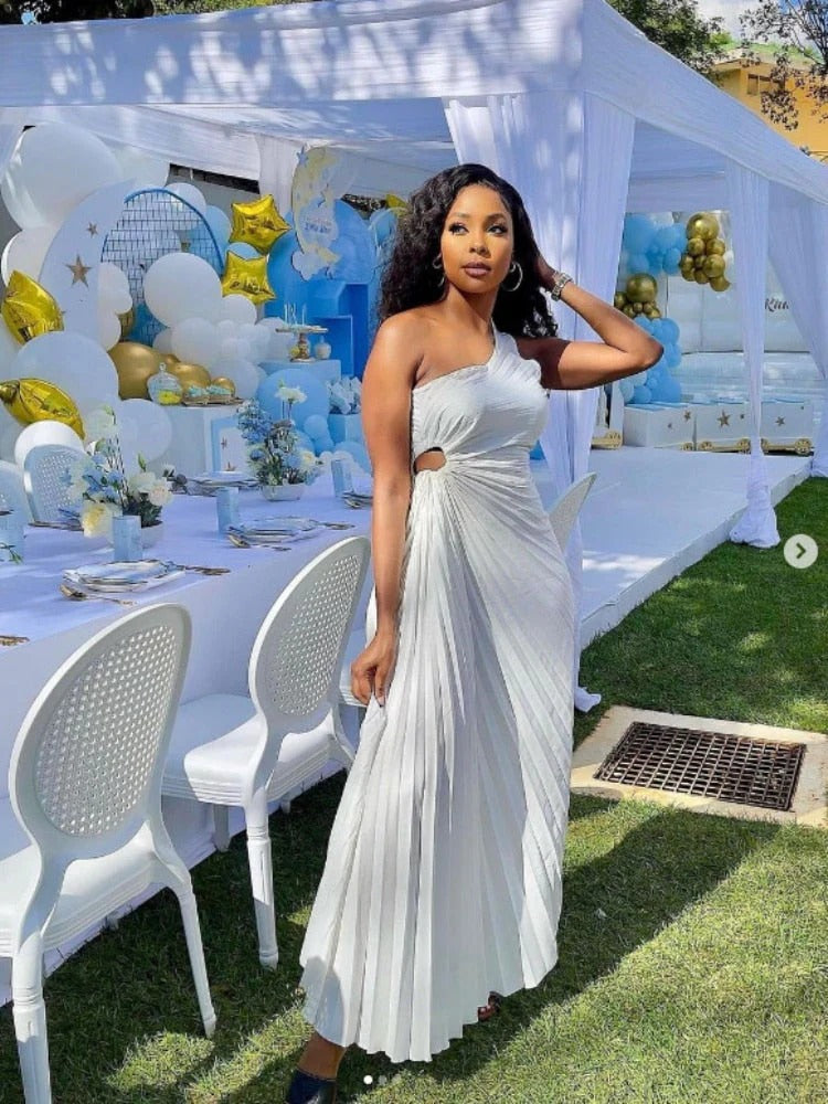 Asymmetrical Pleated Wedding Guest Dress Women