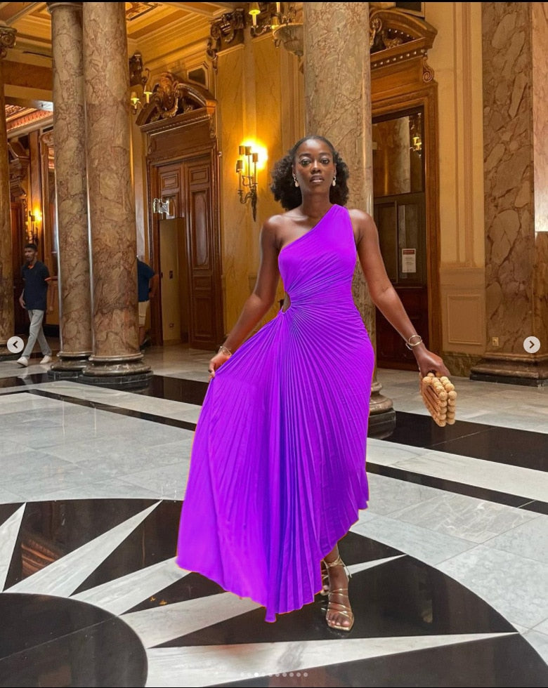 Asymmetrical Pleated Wedding Guest Dress Women