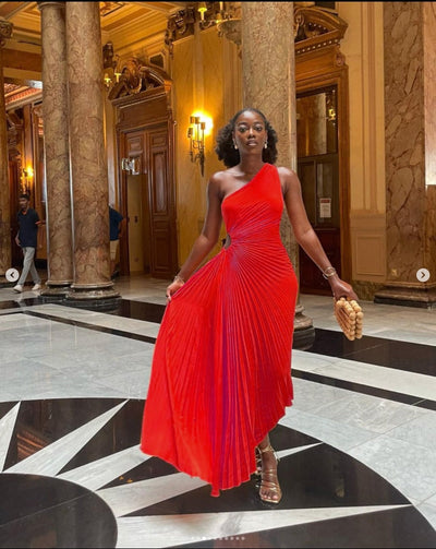 Asymmetrical Pleated Wedding Guest Dress Women