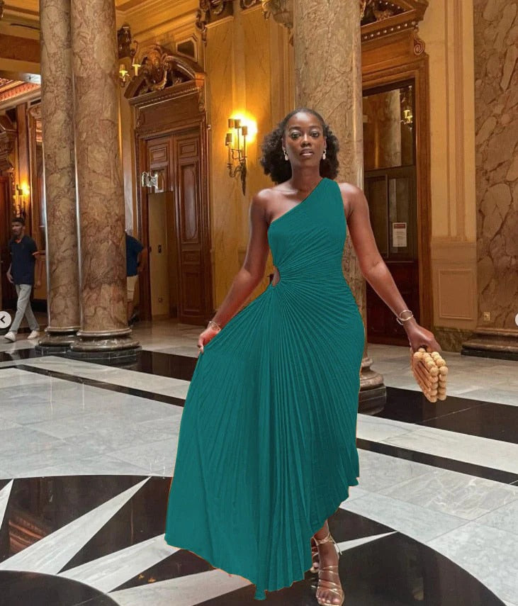 Asymmetrical Pleated Wedding Guest Dress Women