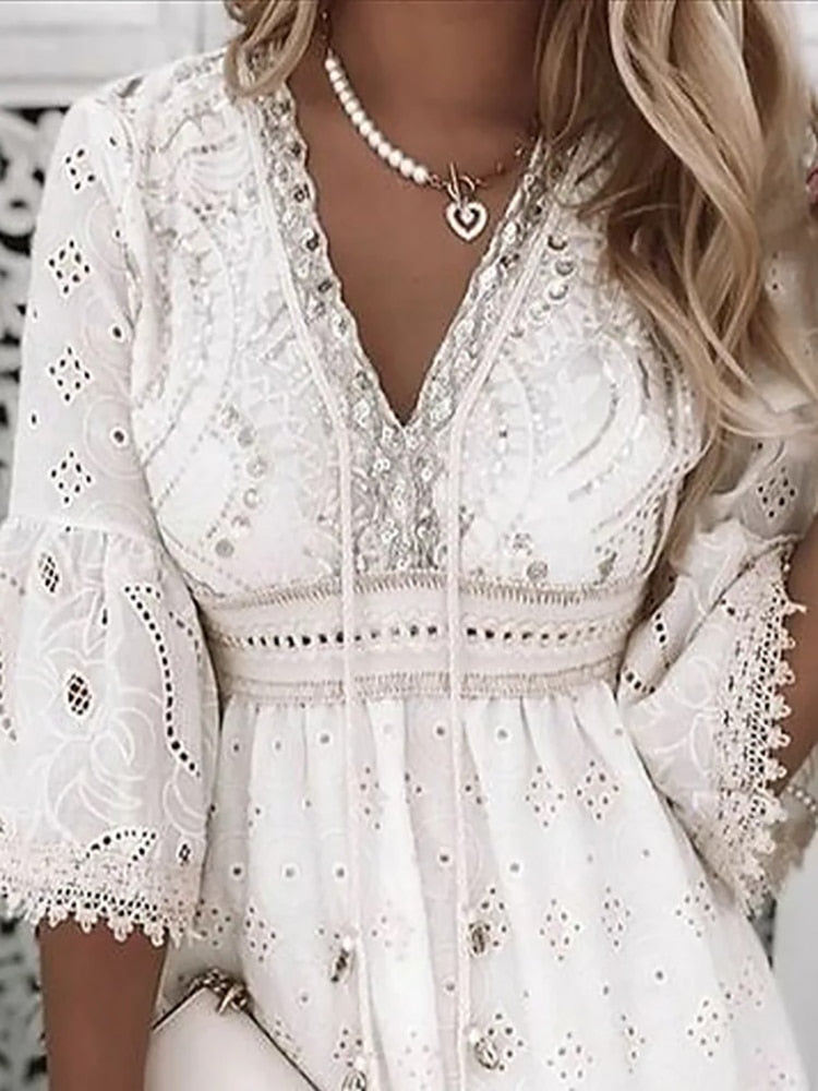 Boho Lace Mini Dress Women