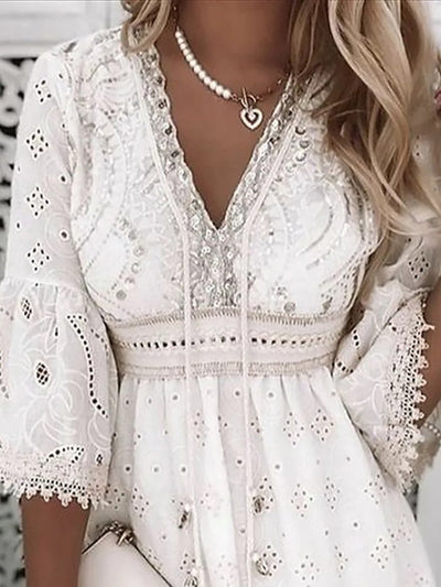 Boho Lace Mini Dress Women