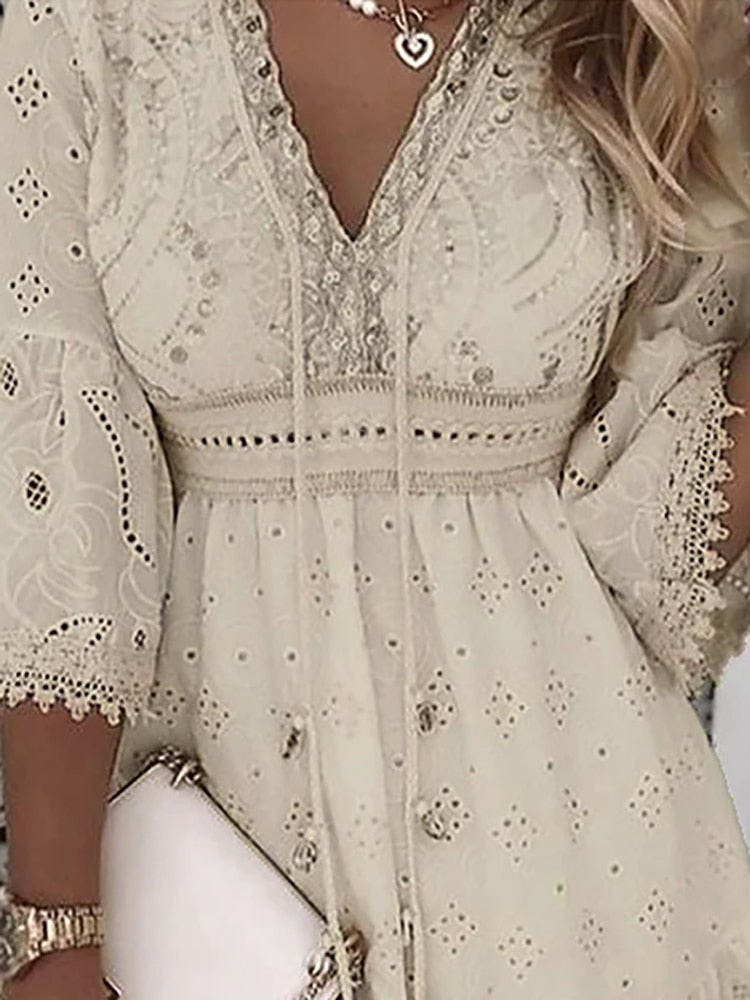 Boho Lace Mini Dress Women