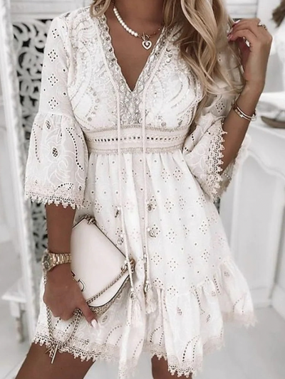 Boho Lace Mini Dress Women