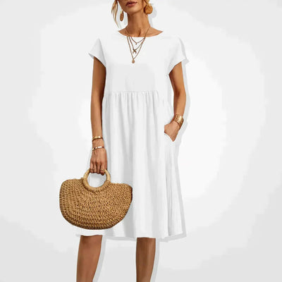 Short-Sleeve Linen Women’s Midi Dress