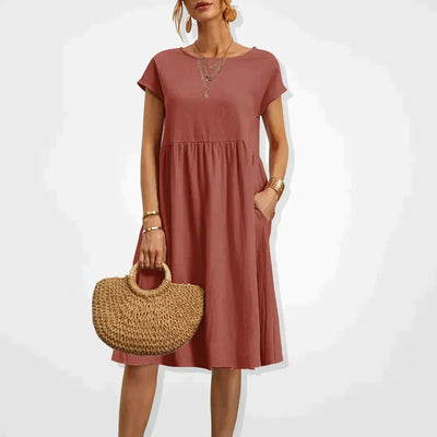 Short-Sleeve Linen Women’s Midi Dress