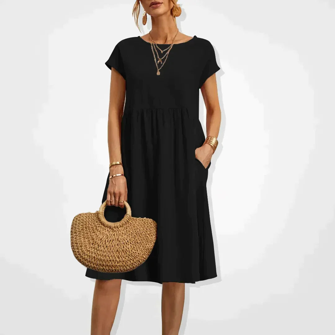 Short-Sleeve Linen Women’s Midi Dress