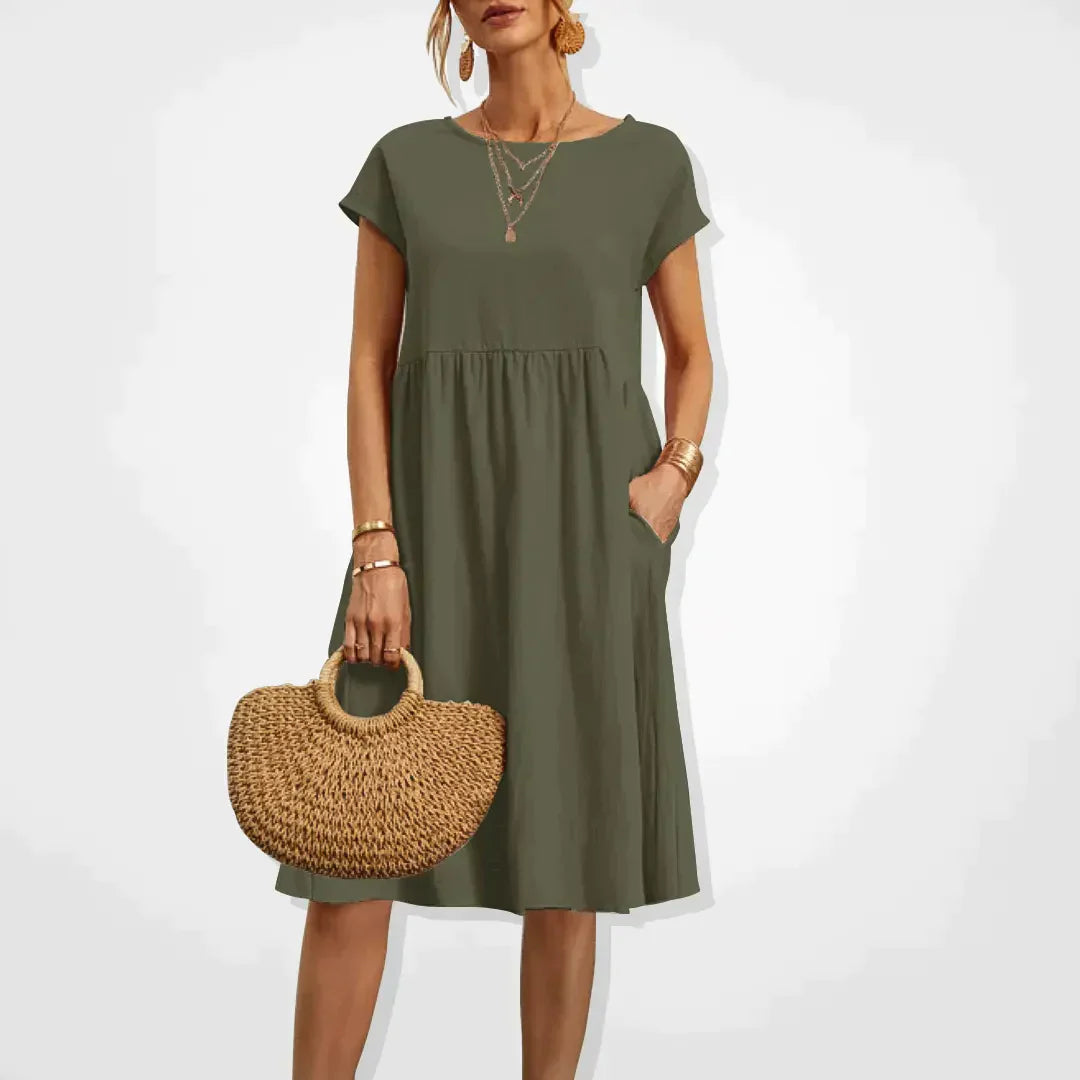 Short-Sleeve Linen Women’s Midi Dress