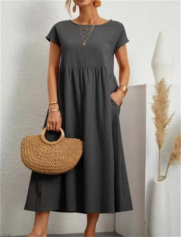 Short-Sleeve Linen Women’s Midi Dress