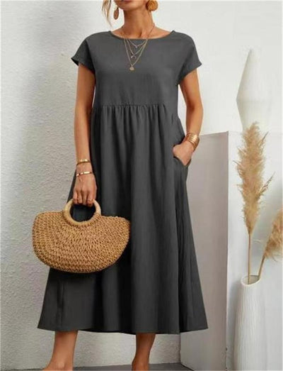 Short-Sleeve Linen Women’s Midi Dress