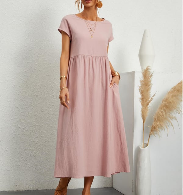 Short-Sleeve Linen Women’s Midi Dress