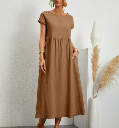 Short-Sleeve Linen Women’s Midi Dress