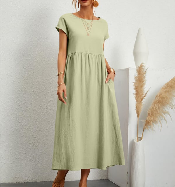Short-Sleeve Linen Women’s Midi Dress