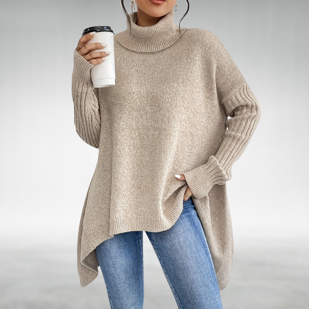 Asymmetrical Turtleneck Knit Jumper Women