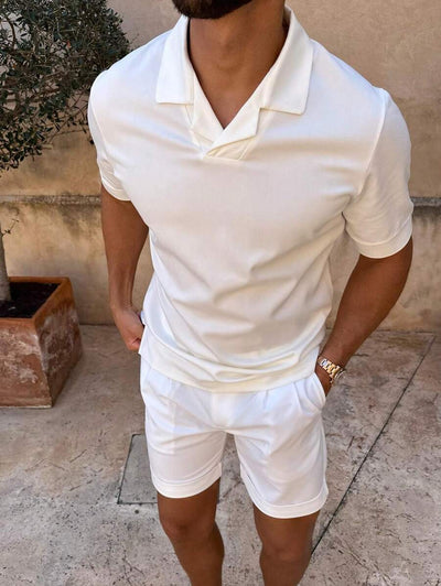Casual White Polo Shorts Set