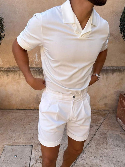Casual White Polo Shorts Set