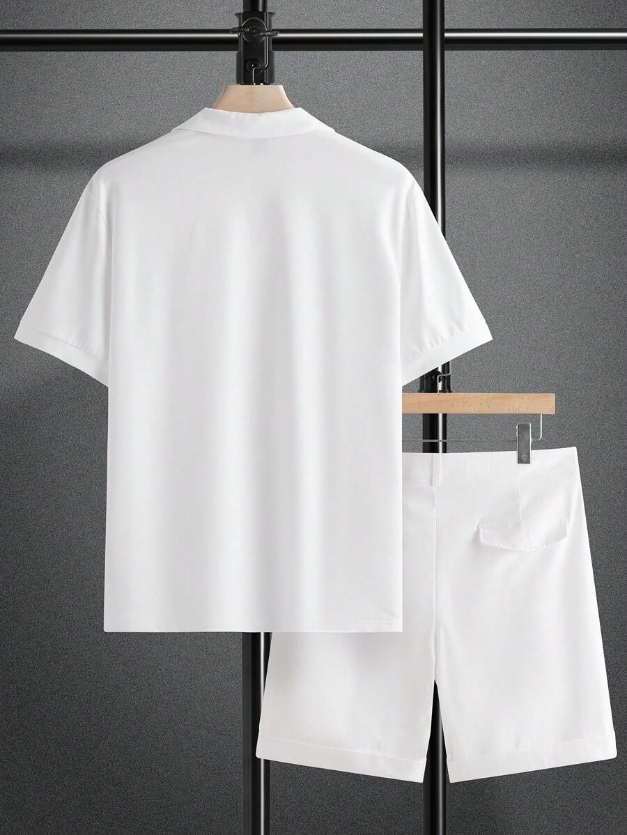 Casual White Polo Shorts Set