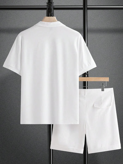 Casual White Polo Shorts Set