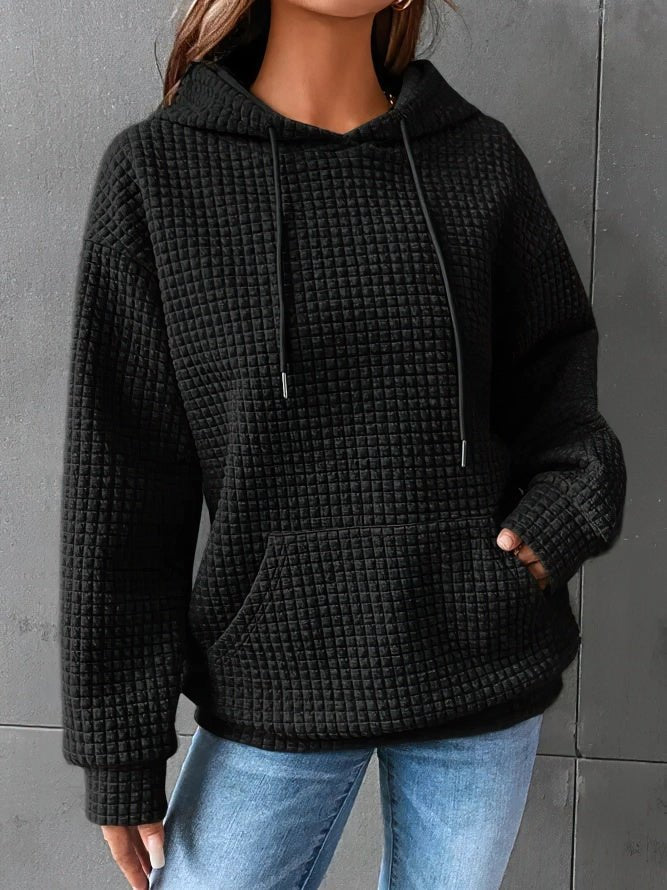 Waffle Knit Drawstring Hoodie Women