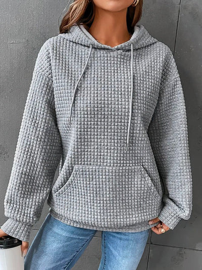 Waffle Knit Drawstring Hoodie Women