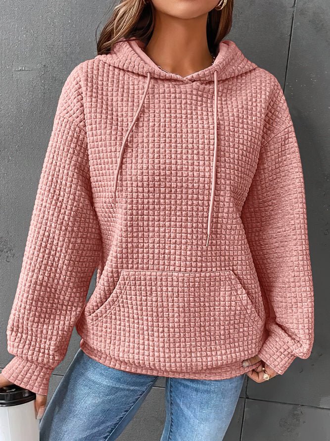 Waffle Knit Drawstring Hoodie Women