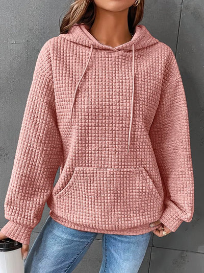 Waffle Knit Drawstring Hoodie Women