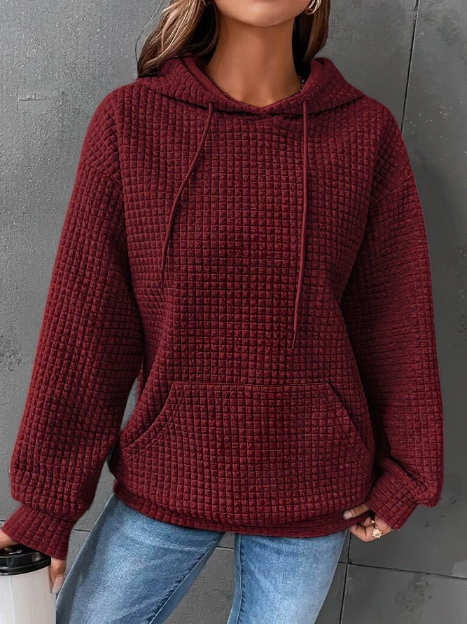 Waffle Knit Drawstring Hoodie Women