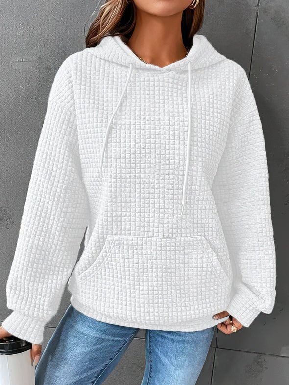 Waffle Knit Drawstring Hoodie Women