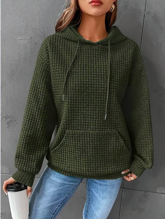 Waffle Knit Drawstring Hoodie Women