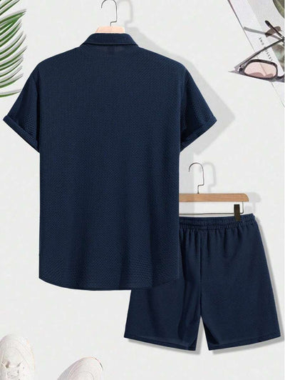Textured Button Down Shorts Set