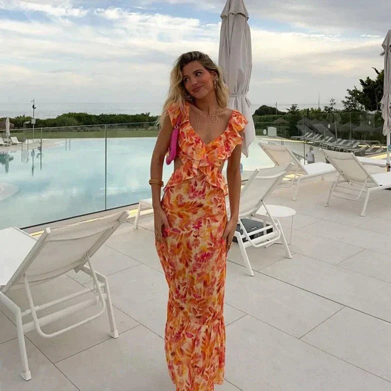 Floral Ruffled Women's Maxi Dress