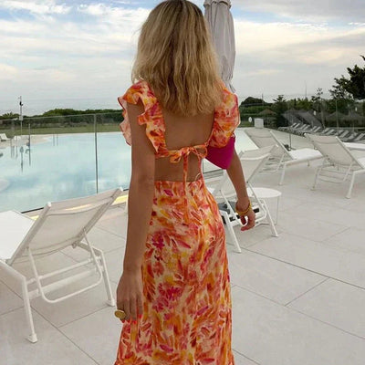 Floral Ruffled Women's Maxi Dress
