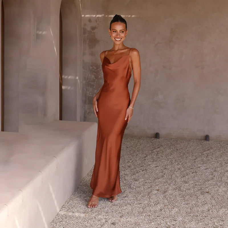 Elegant Long Satin Evening Dress